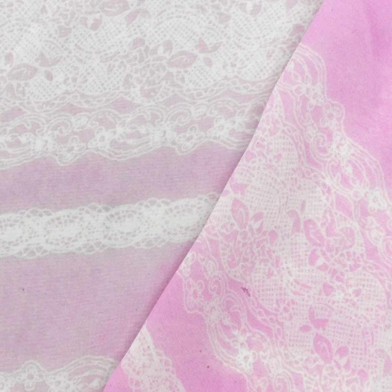 Light Fairy Pink-White Lace Stripe Printed Poly Chiffon Woven Fabric By the Yard
